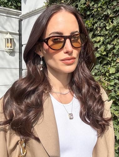 YMRFW Retro Oval Sunglasses for Women Men Trendy Small Cateye Narrow Round Shades UV Protection - Thumbnail 2