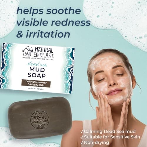 Natural Elephant Dead Sea Mud Soap Bar | Mineral-Rich Face & Body Cleanser with Natural Dead Sea Minerals | 4.4 oz (125 g) Pack of 3 - Thumbnail 3