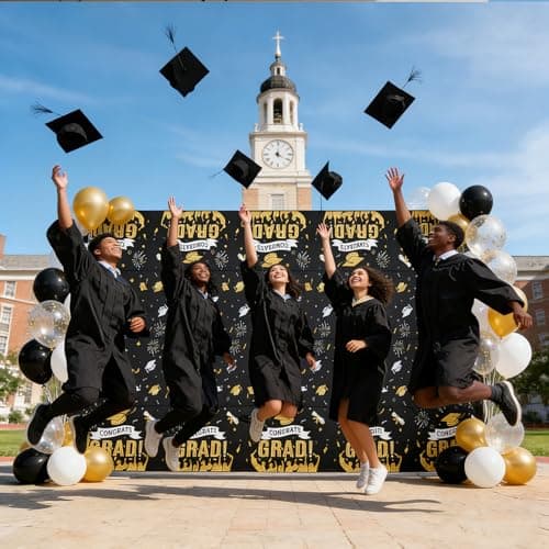 Accevo Graduation Decorations 2026, 108" X 54" Graduation Tablecloth, Black Gold Rectangle Class of 2026 Table Cloths, Disposable Plastic Congrats Grad Tablecover for Grad Party Supplies, 2 Pack - Thumbnail 5