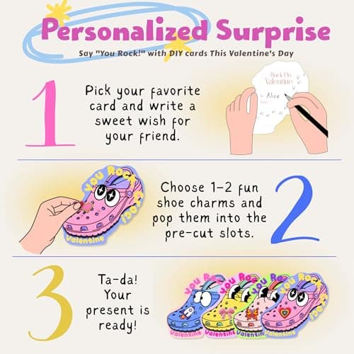 Poatel Valentines Day Cards for Kids School, 30 Kids Valentine Cards with 48 Cute Shoe Charms, Valentines Exchange Cards for School Classroom - Thumbnail 4