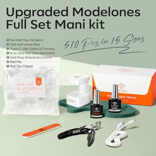 modelones X Nail Gel Kit, Fake Nails Long Coffin, 9-in-One Glue Prep Dehydrator & Portable Mini U V Light Acrylic Clipper, 500Pcs Coffin Tips for Extension Kit DIY Salon Home Gifts for Women - Thumbnail 3