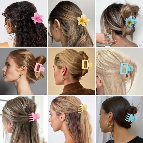 Hair Clips for Women 9 Pack Medium Claw Clips, No Slip Strong Hold Hair Clips for Thick & Thin Hair, Flower Square Aesthetic Styles for Everyday Styling, Trendy Hair Accessories (Pink) - Thumbnail 6