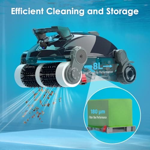 Cordless Robotic Pool Cleaner, Wall Climbing, Lightweight, Extended Battery Life, 8L Large Capacity, Advanced Dual-Motor, X1 Auto Pool Vacuum for Inground & Above Ground Pools Up to 1100 Sq.Ft, Blue - Thumbnail 4