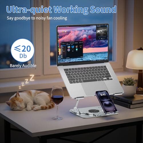 Laptop Cooling Pad with Detachable Fan & Cooler, 2-in-1 Laptop & Phone Stand, Adjustable Angle, 360° Rotatable Base, Carbon Steel, Ultra-Quiet & Super Sturdy for Laptop (Silver Gray) - Thumbnail 6