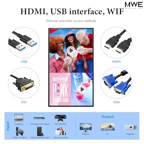 MWE 21.5 inch Wall Mount Digital Signage, FHD Touchscreen Monitor Android 14, Multi-Touch Screen Smart Split, Commercial Advertising Display, Time Switch, CMS Management, HD-MI/ USB/ WiFi/ for Windows - Thumbnail 5