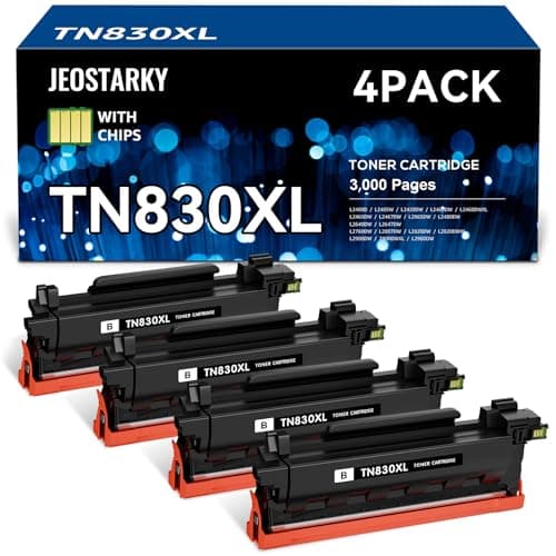 Jeostarky Compatible TN830XL TN830 Toner Replacement for Brother TN830XL TN830/XL/V Toner Work with HL-L2460DW HL-L2405W HL-L2400D HL-L2480DW MFC-L2820DW XL MFC-L2900DW DCP-L2640DW Printer (4 Black) - Image 1