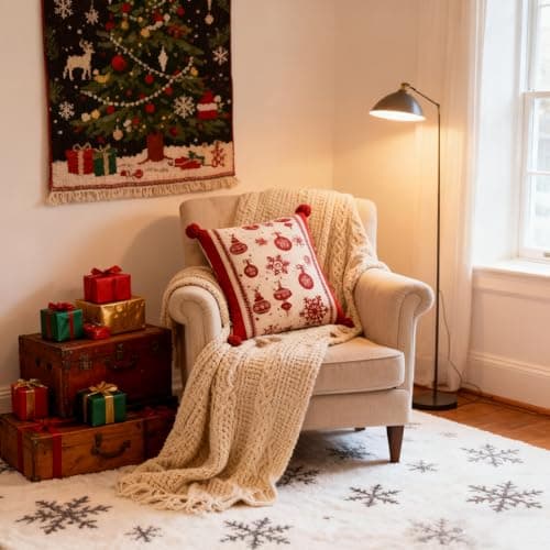 EthosCraft Christmas Pillow Covers 18 x 18 Inch Set of 2, Xmas Winter Christmas Tree Cushion Covers, 3D Embroidered Pillow Cases for Couch Bedroom Living Room Decor, Red - Thumbnail 4