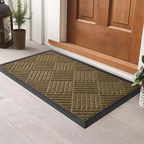 HOMEIDEAS Door Mat Welcome Doormat Outdoor 2 Pack, Rugs for Entryway Front Door Mats, Waterproof Heavy Duty Ultra Thin Rubber Backing Non Slip Floor Entry Mat Shoe Scraper for Doorway 17 x 29.5 Brown