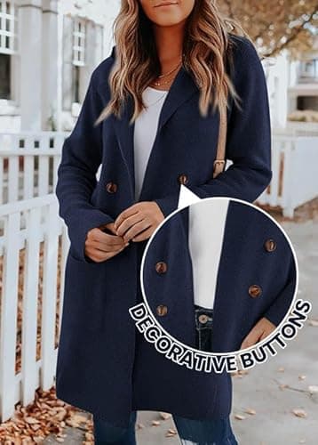 KIRUNDO Cardigan Sweaters for Women 2026 Fall Open Front Knit Sweater Jackets Business Casual Long Coatigan Winter Clothing(Navy, XX-Large) - Thumbnail 4