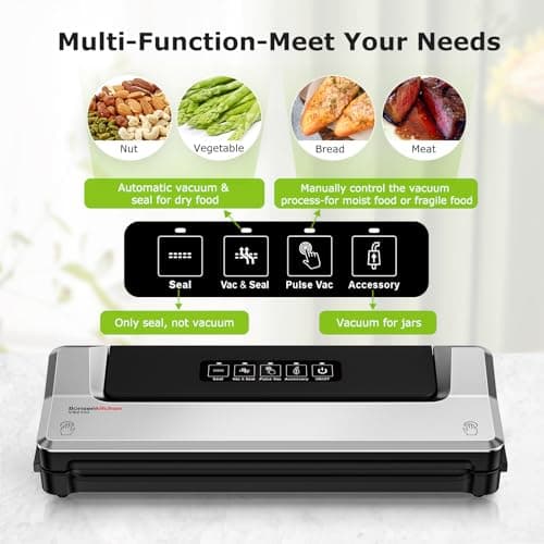 Bonsenkitchen Vacuum Sealer Machine | Compact Food Sealer for Kitchen Storage & Meal Prep | Multiple Modes​​ | External Vacuum System | 5 Bags, Silver​​ - Thumbnail 2