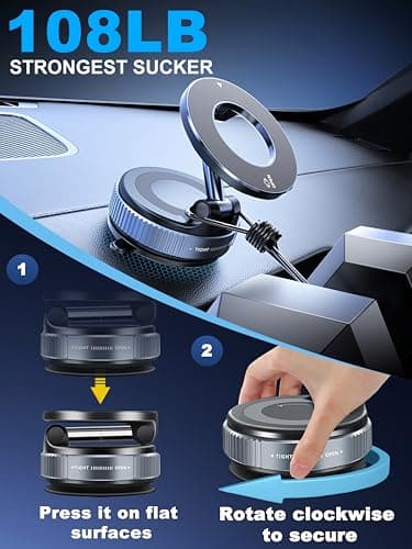 snanlen Upgraded 360° Nano Gel Vacuum Magnetic Phone Holder, 108+LBS Heavy Duty Suction Cup Phone Mount for Car Dashboard & Windshield, 3000gf MagSafe Compatible with iPhone 17/16 Pro Max - Thumbnail 3