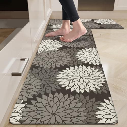 HEBE Anti Fatigue Kitchen Rugs Sets of 2, Non Slip Kitchen Mats for Floor, Waterproof Cushioned Comfort Standing Carpet for Kitchen Sink, Home Office, Laundry Room