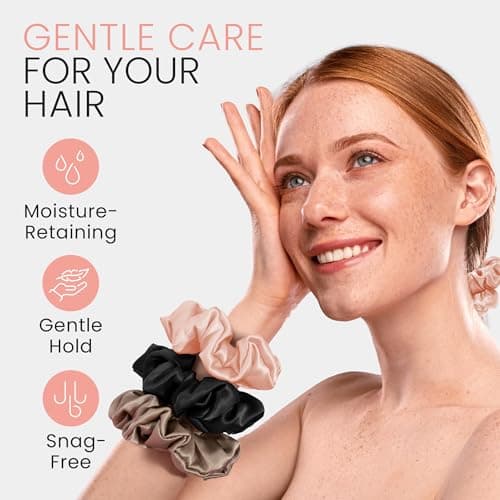 Wycare 100% Silk Scrunchies - Gentle on Hair Mulberry Silk Scrunchies for Women - Luxurious Sleep Ties for Women's Curly Hair (Set of 3 Blush) - Thumbnail 3
