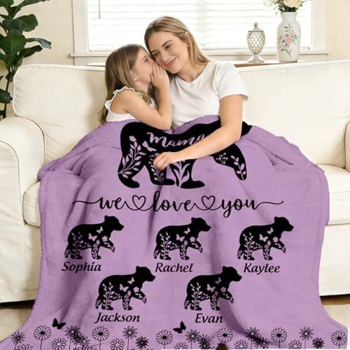 KUKULIKI Mothers Day Personalized Gifts for Mom, Custom Blanket with Name and Birth Month Flowers, Personalized Blankets for Adults, Customized Throw Blanket Birthday Gifts for Women (07-mom Blanket) - Thumbnail 2