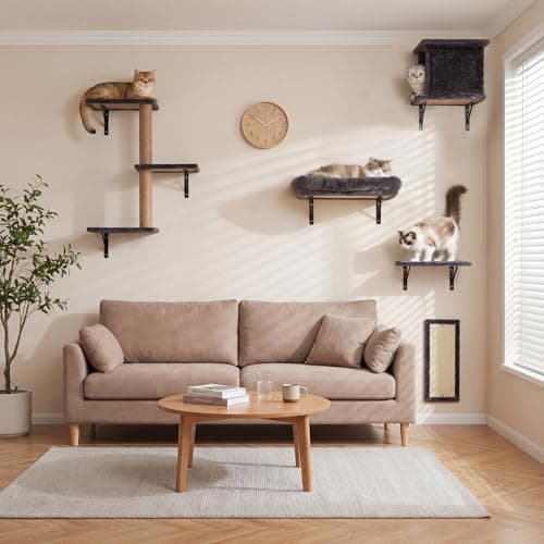 Cat Wall Shelves 5-in-1 Cat Wall Furniture Set for Large Cats, Floating Wall Mounted Cat Climber with Steps, Condo, Scratch Pad and Scratching Post, Space Saving Cat Shelves for Indoor Cats - Thumbnail 4