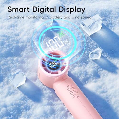 HandFan 4000mAh Portable Handheld Turbo Fan, High Speed Mini Personal Fan, Rechargeable Hand Fans, 100 Speeds Adjustable, Digital Display, Purse Accessories for Travel, Concerts Outdoors(Gloss Pink) - Thumbnail 5