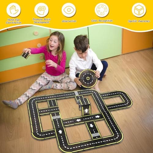 BENOKER Magnetic Tiles Road Set, STEM Magnet Building Blocks for Toddler Kids, Montessori Educational Toy Gifts for 3+ Year Old Boys & Girls - Thumbnail 6