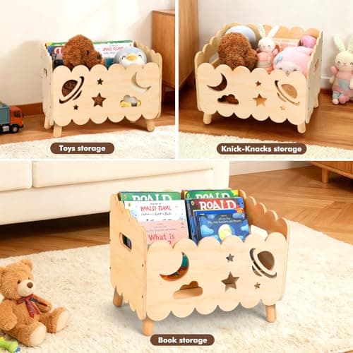 Kids Bookshelf, Montessori Toddler Bookshelf for Kids 2 Adjustable Dividers - Thumbnail 5
