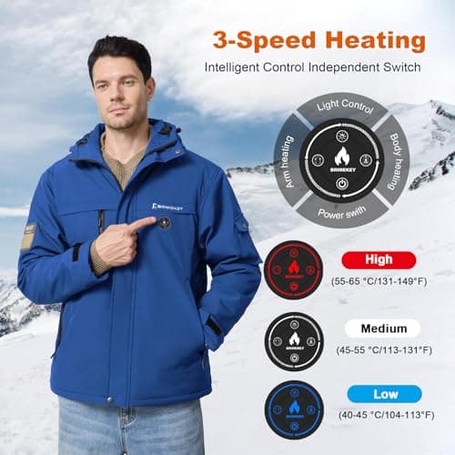 Brimekey Heated Jackets for Men with Fleece Lining, 20000mAh 7.4V Battery Pack Men's Heated Coat, 6 Heating Zones Windproof Waterproof Electric Hoodie Jacket Skiing Hunting - Thumbnail 3