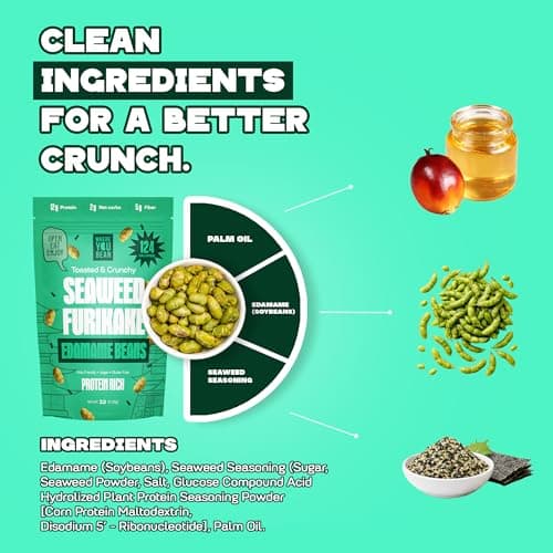 Where You Bean Edamame Beans Snack (Seaweed Furikake) - Crunchy and Dry Roasted Edamame Beans - High Protein Snacks, Keto and Vegan Healthy Snacks for Adults & Low Carb Asian Snack 3 oz (Pack of 4) - Thumbnail 3