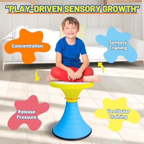 AOBOTE Kids Wobble Stool, 360° Rotatable Children Swivel Chair with Color Block Design, 100KG Load Bearing, for Home and Classroom Learning, Ages 6+ (Yellow) - Thumbnail 4