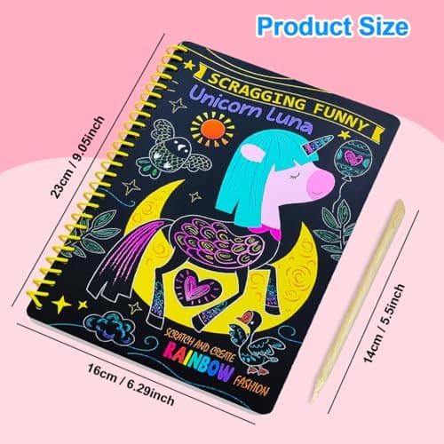 JUNQIU 2 Pack Animal & Unicorn Scratch Art for Kids, Rainbow Scratch Paper Art Notebook, Arts and Crafts for Boys Girls, Birthday Gifts Party Games - Thumbnail 6