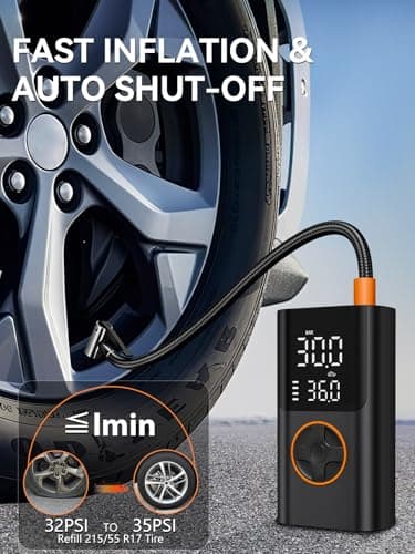 AIRSURE Tire Inflator Portable Air Compressor, Bike Pump with Gauge and USB Charging Output, 150PSI Fast Inflation Portable Tire Inflator for Car Bicycles Motorcycles Scooter Balls - Thumbnail 3