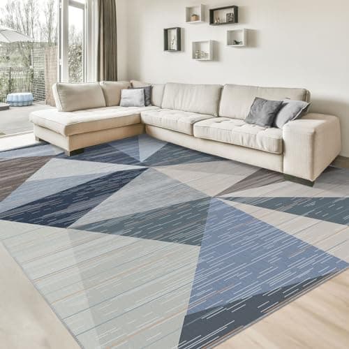 HOMFINE Washable Area Rug - Geometry Style Modern Rugs for Living Room, Bedroom, Machine Washable Rug Soft Non Slip Non Shedding Area Rug - Blue, 4'x6' - Image 1