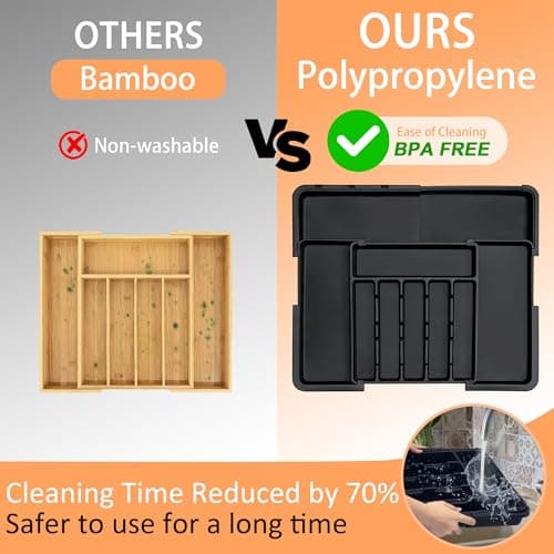 Spaclear Silverware Organizer Expandable Kitchen Utensil Drawer Organizer Large BPA Free Adjustable Cutlery Silverware Tray for Spoons Forks Knives Storage Divider for Kitchen Flatware 6-9 Slots Black - Thumbnail 5