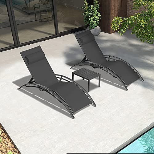 PURPLE LEAF Patio Chaise Lounge Chair Set with 2 Side Table Outdoor Pool Adjustable Recliner Chairs for Outside Beach Poolside Sunbathing Tanning Lounger - Thumbnail 2