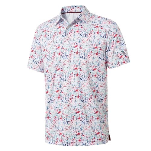 Golf Shirts for Men Dry Fit Short Sleeve Print Performance Moisture Wicking Polo Shirt White Painting - Image 1