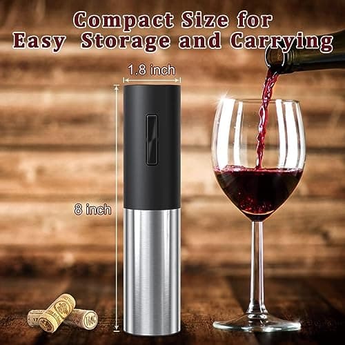 Electric Wine Opener Rechargeable, Automatic Wine Bottle Openers with Foil Cutter and USB Cable, Gift Wine Corkscrew for Home Kitchen Party Bar - Stainless Steel, One-click Button - Thumbnail 2