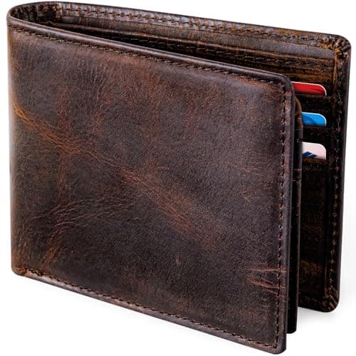 GSOIAX Top Genuine Grain Leather Premium Crazy Horse Wallet for Men-Handcrafted Vintage RFID Blocking Bifold 11 Card Slots 2 ID Windows & 2 Cash Pockets wallet Gift for Him(Red-brown) - Image 1