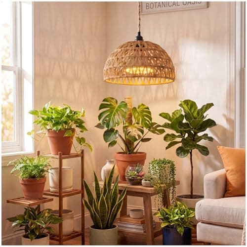 Boho Decorative Hanging Grow Light, Pendant Plant Light for Indoor Plants, Ceiling Grow Lamp with 24H Timer for Plant Corner Bedroom Living Room - Image 1