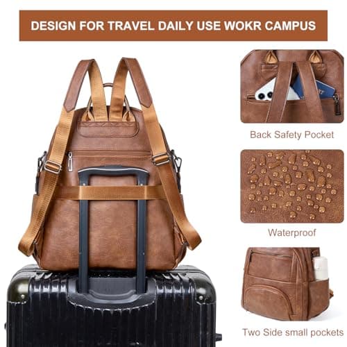 Leresas 35L Backpack Purse for Women Men Vegan Leather Backpack Travel College Work Laptop Computer Bag Business Teacher Backpack Brown - Thumbnail 6