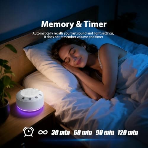 AUVODA S318 White Noise Machine, Portable Sound Machine for Sleep with Bluetooth, 25 Non-Looping Sounds, 11-Color Night Light, Memory & Timer, USB-C Powered, for Baby Kids Adults Home Office Travel - Thumbnail 5