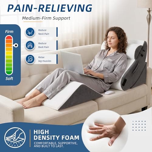 HABUTWAY 4Pcs Orthopedic Wedge Pillow, Adjustable Triangle Support Pillow for Back Pain Relief & Post Surgery Use, Soft Bed Wedge Pillow with Removable Washable Cover, Memory Foam (Dark Grey) - Thumbnail 3