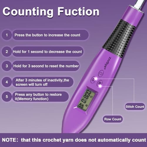 Light Up Crochet Hook Set with Digital Counter, 18 Size Interchangeable Ergonomic Crochet Hooks (2.0–14.0mm), USB Rechargeable Lighted Crochet Hook Kit with Case for Arthritic Hands & Beginners - Thumbnail 3