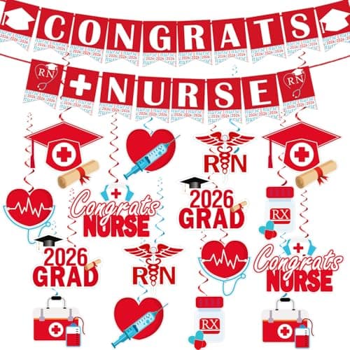 LARRAZABAL Nurse Graduation Party Decorations 2026, Include Congrats Nurse Banner and Nurse Grad Hanging Swirls for Medical RN Themed Party Nurse Graduation Party Supplies