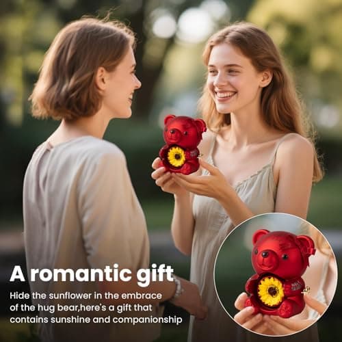 mountova Birthday Gifts for Women, Lucky Sunflower Bear with Four-Leaf Clover Necklace Gift for Girlfriend Wife, Happy Birthday Gift for Daughter Sister Mom Grandma, Surprise Jewelry Box, Red - Thumbnail 6