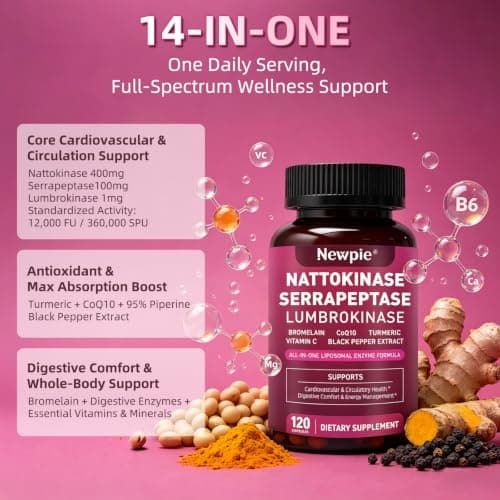 Blltzzz Nattokinase Supplement 12,000 FU - Systemic Enzymes Complex with Serrapeptase Lumbrokinase & CoQ10 - Supports Cardiovascular Health, Blood Flow & Circulation - 120 Non-GMO Vegetarian Capsules - Thumbnail 4