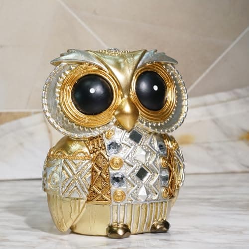 Edyocey Owl Figurines Home Decor - Gold Owl Statue for Shelf, Office Decor, Spiritual Gifts for Women, Bird Lovers ，Handcrafted Owl Sculpture with Gold Finish - Image 1