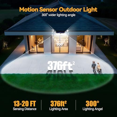 TECKNET 416 LED Solar Lights Outdoor Waterproof, 4200lm 300° Angle & 3 Lighting Modes Motion Sensor Outdoor Lights,2 Pack Solar Powered Flood Wall Lights for Home Patio Fence Yard Deck Garage Street - Thumbnail 6