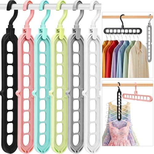 Closet Organizers and Storage,College Dorm Room Essentials,Pack of 6 Multifunctional Organizer Magic Space Saving Hangers with 9 Holes Storage Organization for Wardrobe Closet - Image 1