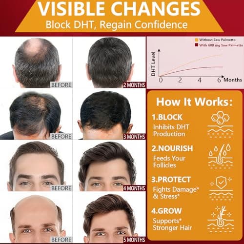 DHT Blocker for Men | Extra Strength Saw Palmetto & Biotin Hair Growth Supplement - Hair Growth Vitamins - Hair Regrowth - Natural Hair Loss Supplements for Men - Proprietary Herbal Blends,1 Pack - Thumbnail 6