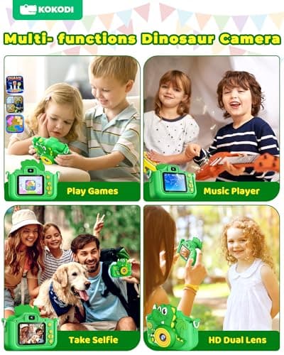 KOKODI Kids Camera Toy Digital Camera for Toddler Boys, Dinosaurs Birthday for Boys Age 3-10, 1080P HD Video Camera for Toddler, Kids Toys for 3-9 Year Old Kid with 32GB SD Card - Thumbnail 6