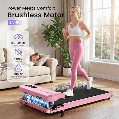 Pink Walking Pad Treadmill with Incline - Under Desk Treadmill with Vibration Massage Plate, 2.5HP Compact Portable Treadmills for Home Small Spaces, Office, Remote Control & LED Display - Thumbnail 6