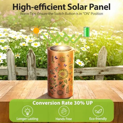 2 Pack Sunflower Solar Lanterns Outdoor Waterproof , Garden Backyard Patio Decor Gifts for Women Mom Sister Her, Grandma Hanging Solar Lights Metal Decoration Outside for Yard, Patio, Backyard, Porch - Thumbnail 5