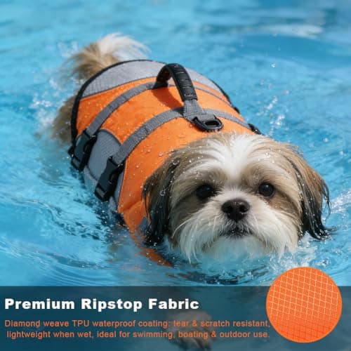 Mklhgty Dog Life Jacket - Reflective Adjustable Vest With Rescue Handle for Swimming and Boating - Ripstop Pet Safety Preserver for Small, Medium and Large Dogs - Thumbnail 2