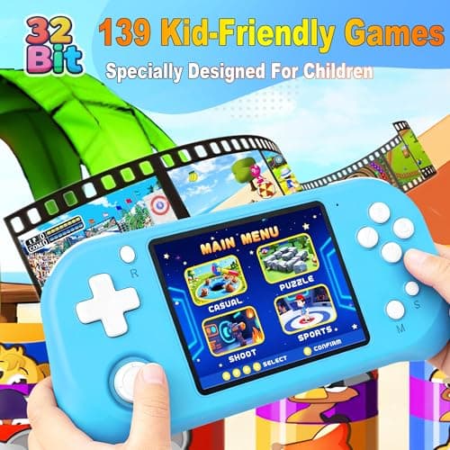 Beijue Handheld Game for Kids with 3.5'' IPS Screen 139 Preloaded 32 Bit Electronic Video Games, Portable Rechargeable Gaming Player Toy for Boys Girls Seniors Gift (Bay Blue) - Thumbnail 2